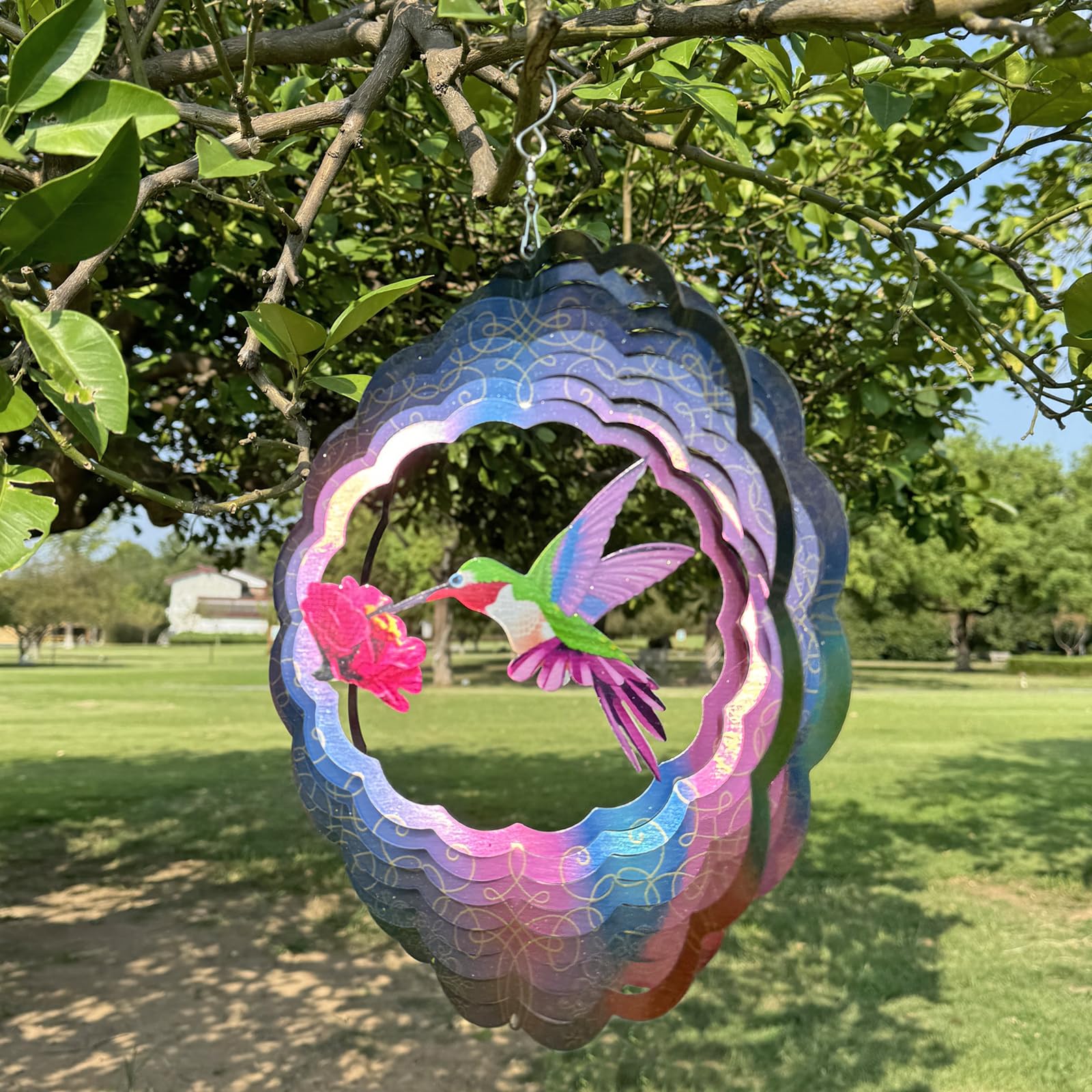Hummingbird Wind Spinners Outdoor, 3D Metal Stainless Steel